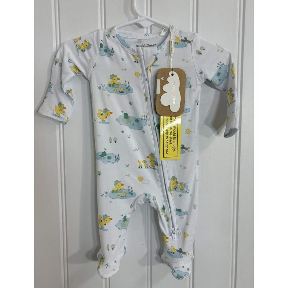 Angel Dear Frog and Duck Pond Bamboo 2-Way Zipper Footie Pajamas Newborn NWT